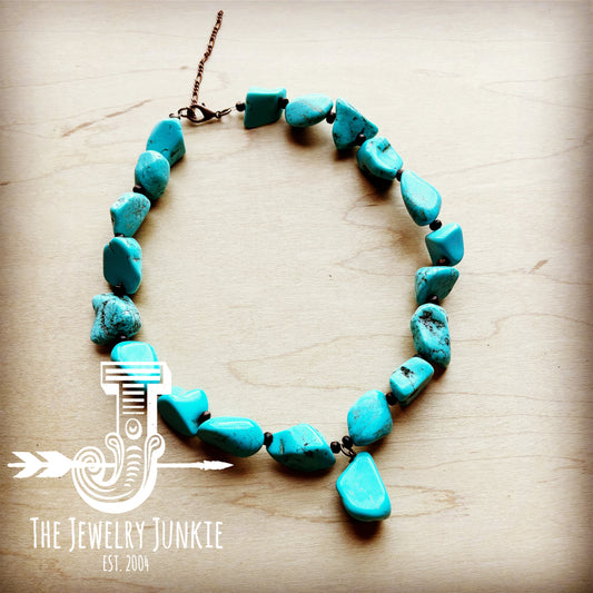 Chunky Turquoise Necklace with Free-Form Pendant 255q by The Jewelry Junkie