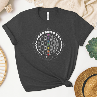 Flower of Life with Moon Phases Sacred Geometry Unisex t-shirt