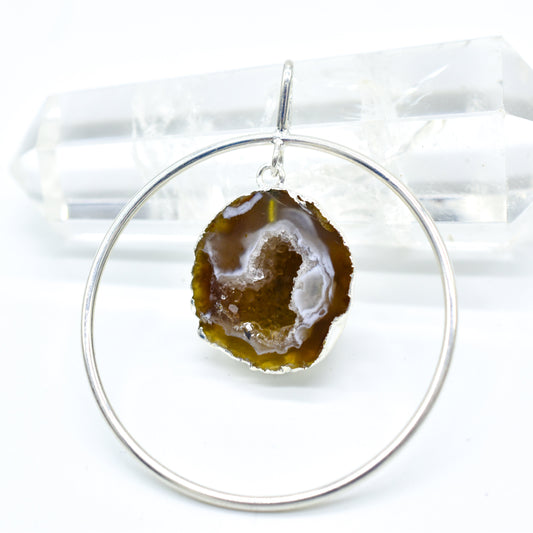 Plated Agate Geodes in Circle Pendant or Necklace by Whyte Quartz