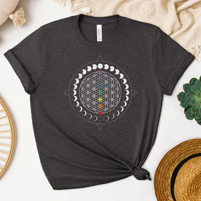 Flower of Life with Moon Phases Sacred Geometry Unisex t-shirt