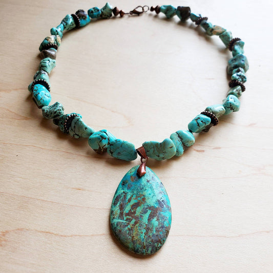 Chunky Turquoise Necklace w/ Natural Teardrop Pendant 249m by The Jewelry Junkie