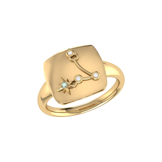 Pisces Two Fish Aquamarine & Diamond Constellation Signet Ring in 14K  Yellow Gold Vermeil on Sterling Silver by LuvMyJewelry