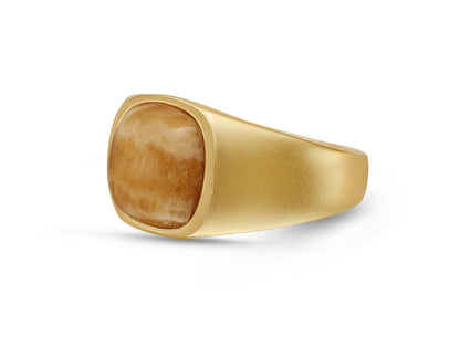 Yellow Lace Agate Stone Signet Ring in 14K Yellow Gold Plated Sterling Silver by LuvMyJewelry