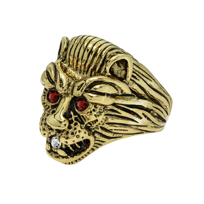 Vintage Zodiac Birthstone Lion Men's or Women's Ring 18kt Gold Electroplated Made in the USA by PVD Vintage Jewelry
