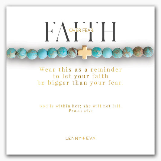 Faith Over Fear Cross Bracelet-Jasper, 6mm