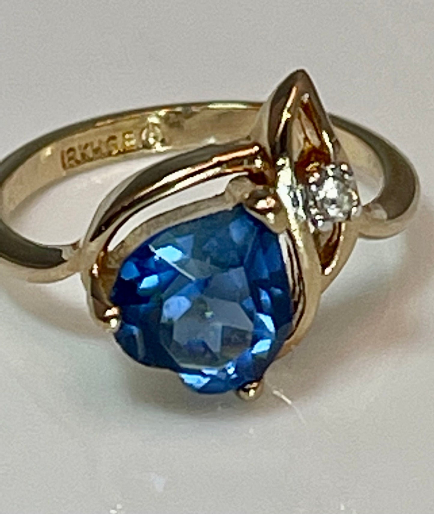 Vintage Ring Blue Sapphire Swarovski Crystal Heart Ring 18k Gold  R2339 by PVD Vintage Jewelry