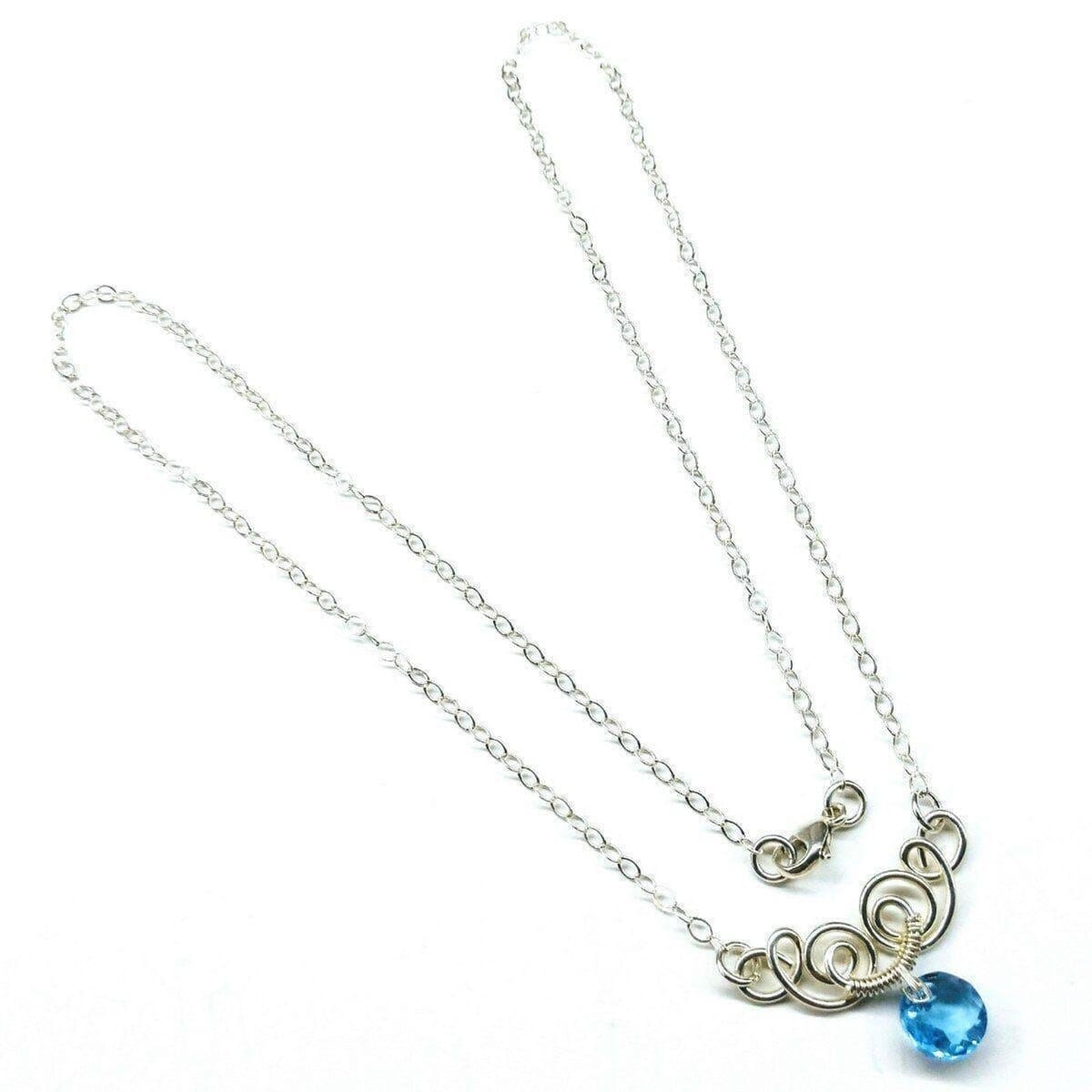 Silver Wire Sculpted Round Aqua Crystal Pendant Necklace by Alexa Martha Designs