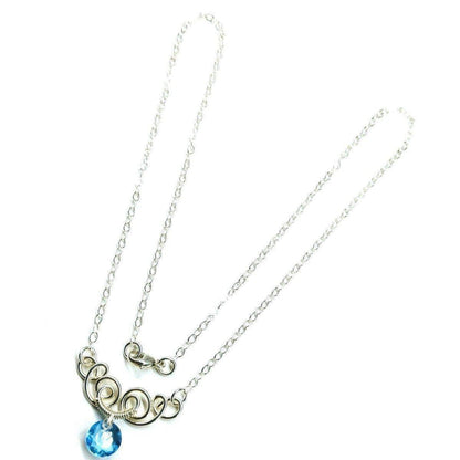 Silver Wire Sculpted Round Aqua Crystal Pendant Necklace by Alexa Martha Designs