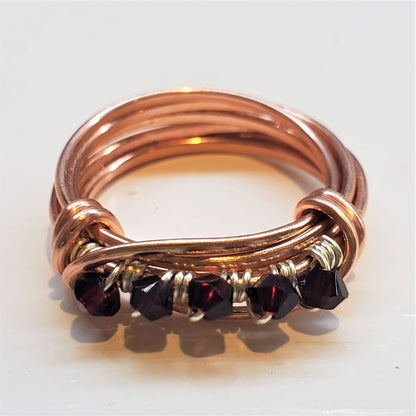 Wire Wrapped Copper Crystal Birthstone Bling Ring by Alexa Martha Designs