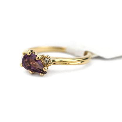 Vintage Amethyst and Clear Austrian Crystals 18k Yellow Gold Electroplated Ring Made in USA by PVD Vintage Jewelry