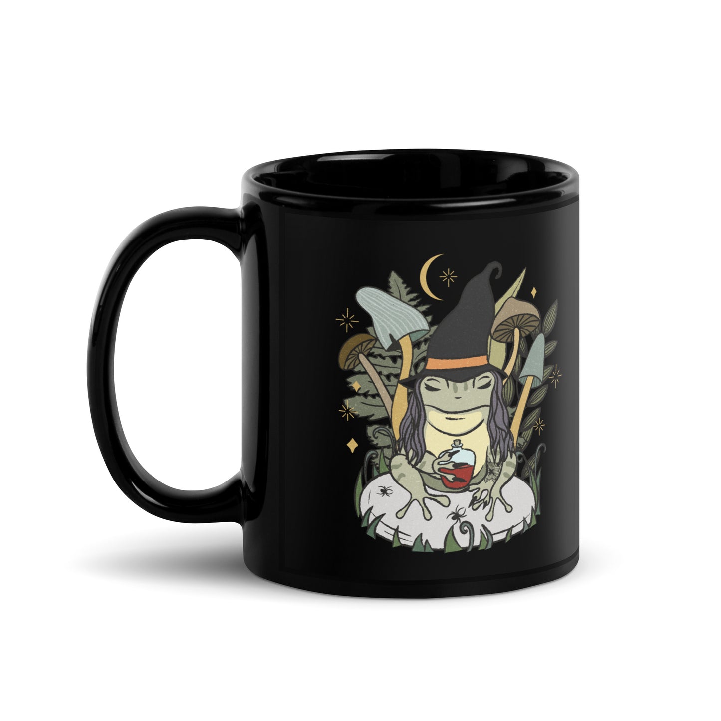 Witchy Frog Black Glossy Mug