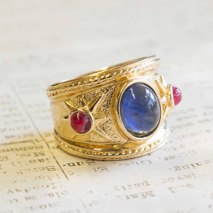 Vintage Jewelry Sapphire and Clear Austrian Crystal Cocktail Ring 18k White Gold Electroplated by PVD Vintage Jewelry