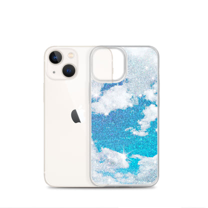 Funda transparente azul iridiscente con nubes brillantes para iPhone®