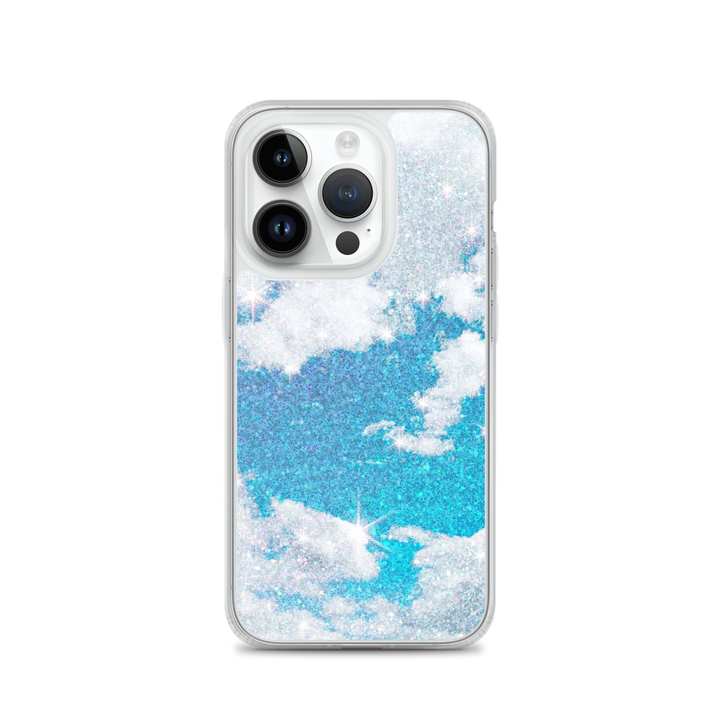 Funda transparente azul iridiscente con nubes brillantes para iPhone®