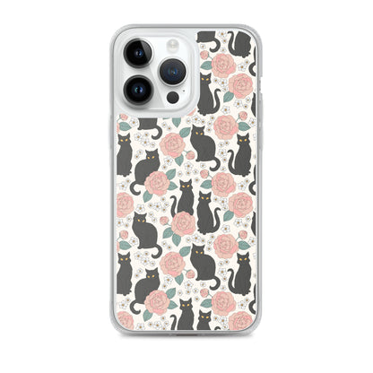 Black Cat and Roses Clear Case for iPhone®