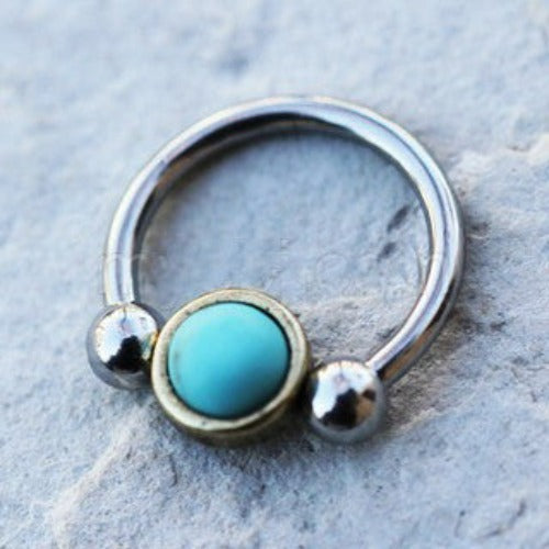 316L Stainless Steel Turquoise Snap-In Captive Bead Ring / Septum Ring by Fashion Hut Jewelry