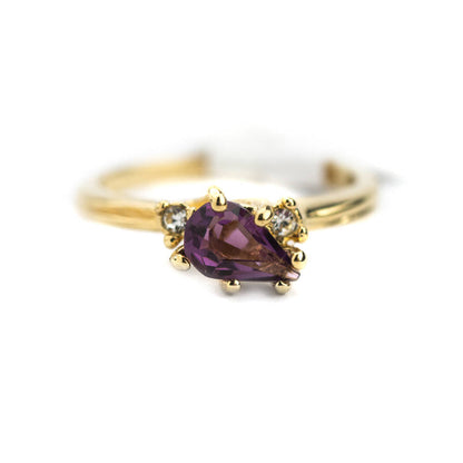 Vintage Amethyst and Clear Austrian Crystals 18k Yellow Gold Electroplated Ring Made in USA by PVD Vintage Jewelry
