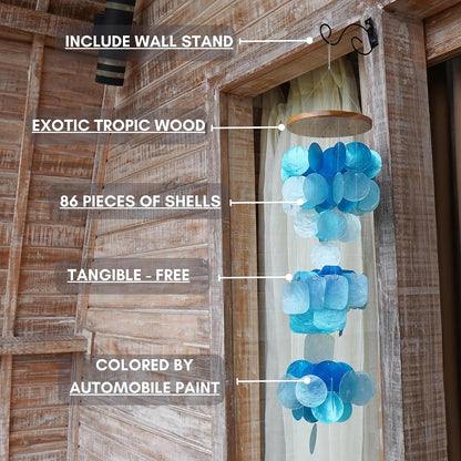 Blue Sea Glass Wind Chimes 28" Comewith Wall Stand Housewarming