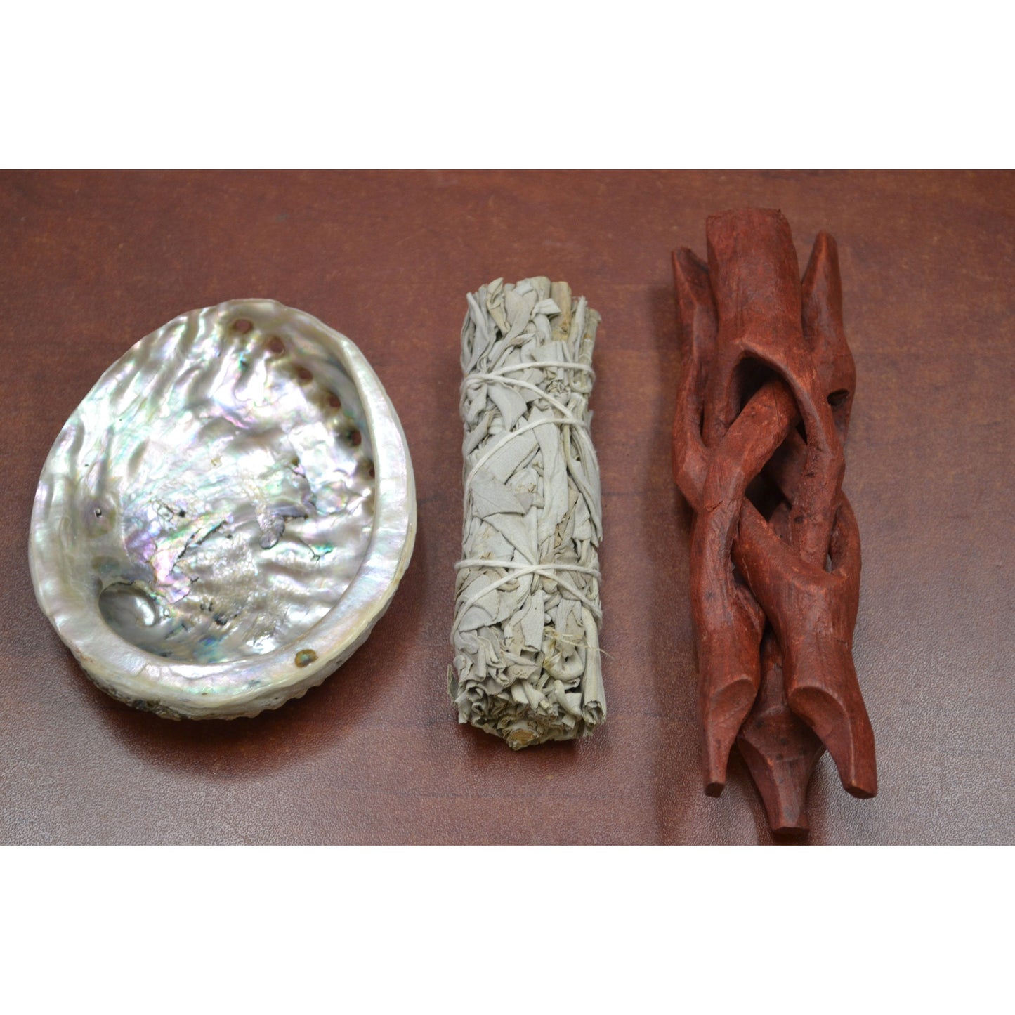 White Sage With Abalone Shell And Wood Stand Smudging Burning Kit