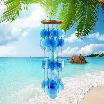 Blue Sea Glass Wind Chimes 28" Comewith Wall Stand Housewarming