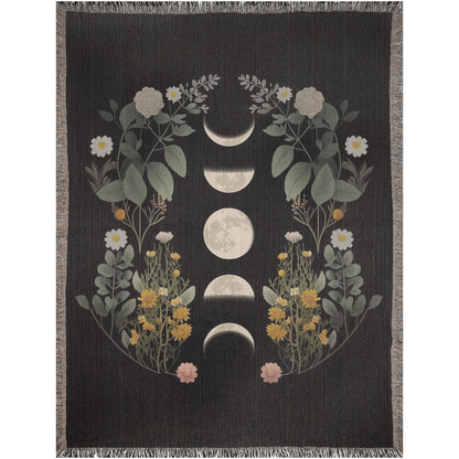 Mystical Garden Moon Phase Woven Blanket