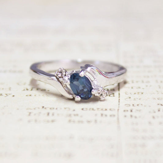 Vintage Ring Sapphire & Clear Austrian Crystals 18k White Gold Electroplated September Birthstone by PVD Vintage Jewelry