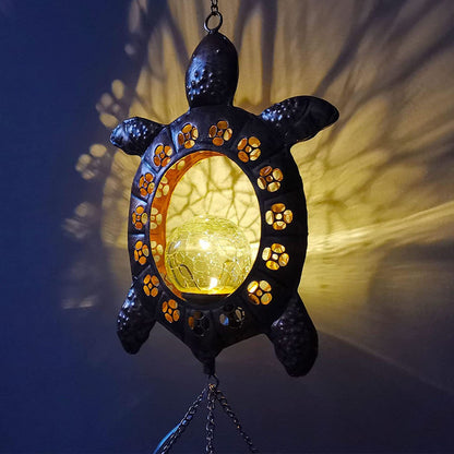 Luz solar de carillón de viento de tortuga con bola de cristal craquelada para decoración al aire libre
