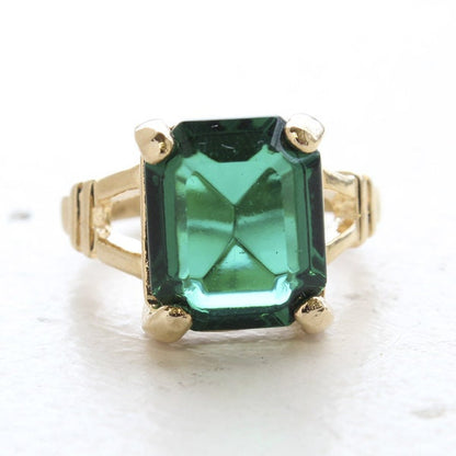 Vintage Ring Emerald Swarovski Crystal Ring 18k Gold Antique Womans Jewelry Handmade Size Emerald R3825 by PVD Vintage Jewelry