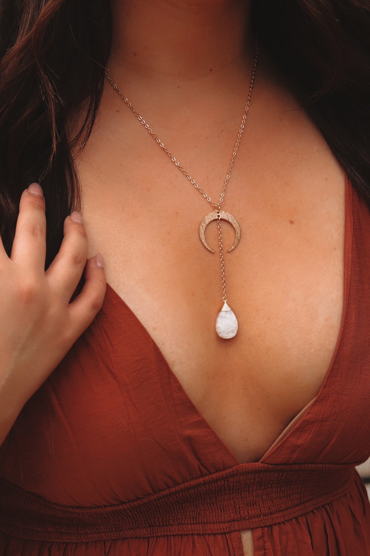 Selene | moonstone crescent lariat necklace by Terra Luna Sol