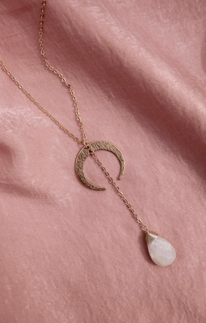 Selene | moonstone crescent lariat necklace by Terra Luna Sol