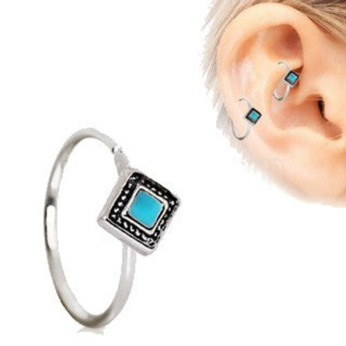 316L Stainless Steel Rhombus Cut Turquoise Cartilage Earring by Fashion Hut Jewelry