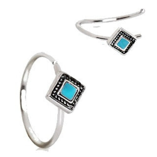 316L Stainless Steel Rhombus Cut Turquoise Nose Hoop by Fashion Hut Jewelry