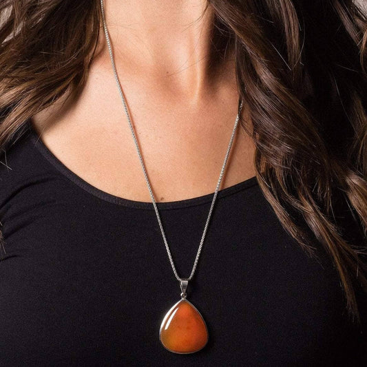 Carnelian Teardrop Pendant Necklace -24" Silver Chain by Tiny Rituals