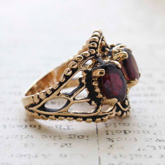 Vintage Ring Garnet Swarovski Crystal Cocktail Ring Antique 18k Gold Womans Jewelry Garnet Rings R215 by PVD Vintage Jewelry