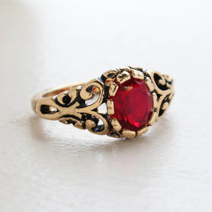 Vintage Ruby Crystal Ring 18k Gold Electroplated Birthstone Ring Made in USA by PVD Vintage Jewelry