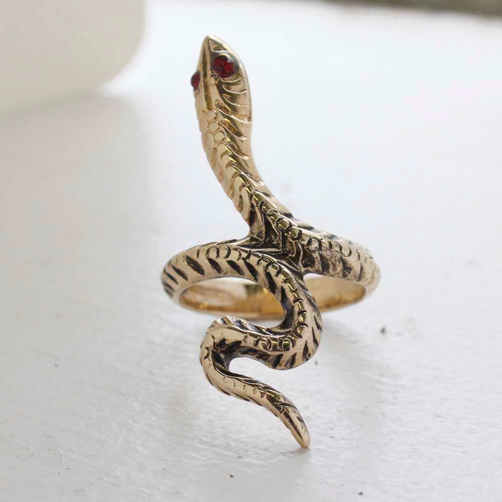Vintage Snake Ring Ruby Austrian Crystal Eyes Antiqued 18k Yellow Gold Electroplate Made in the USA by PVD Vintage Jewelry