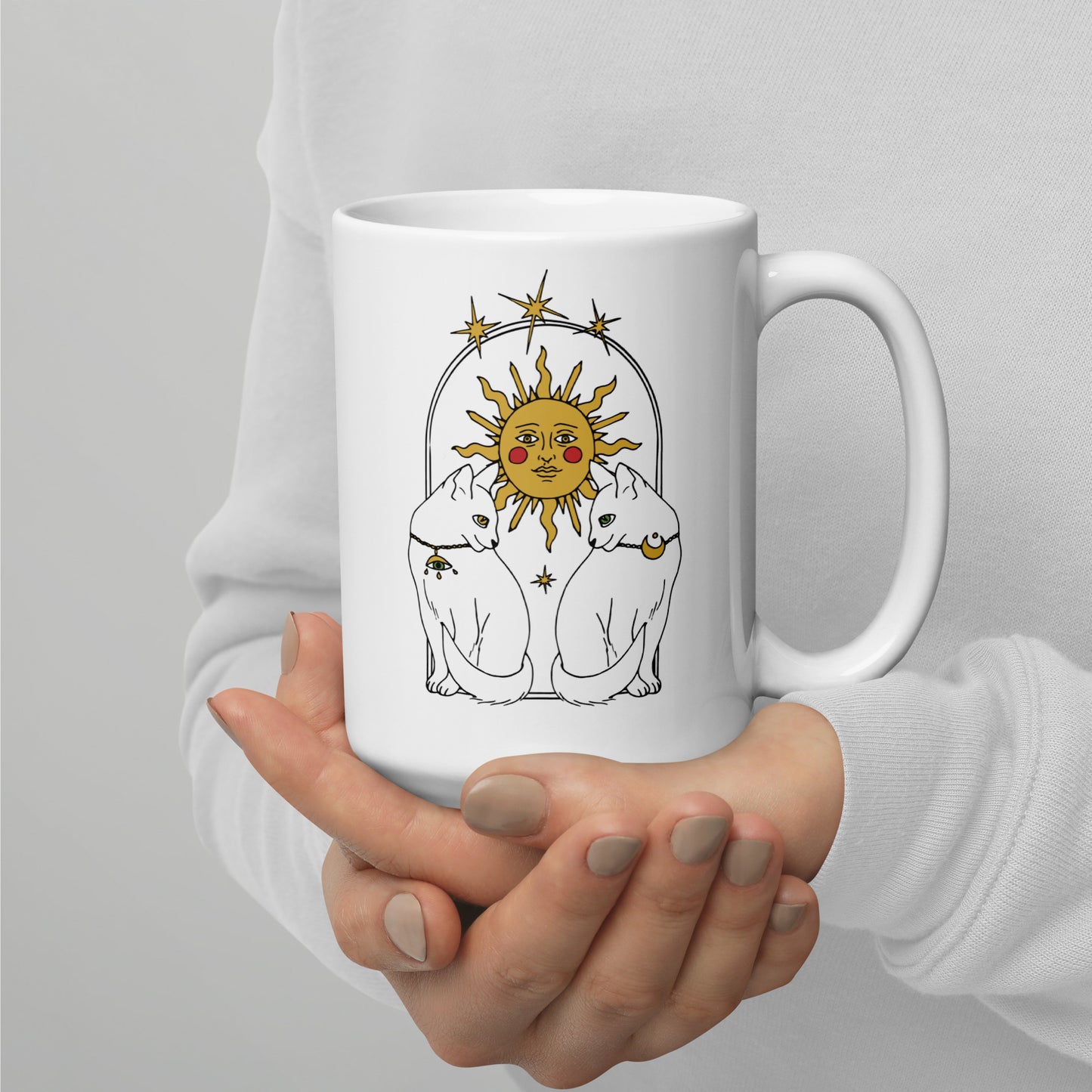 Mystical Cats White glossy mug