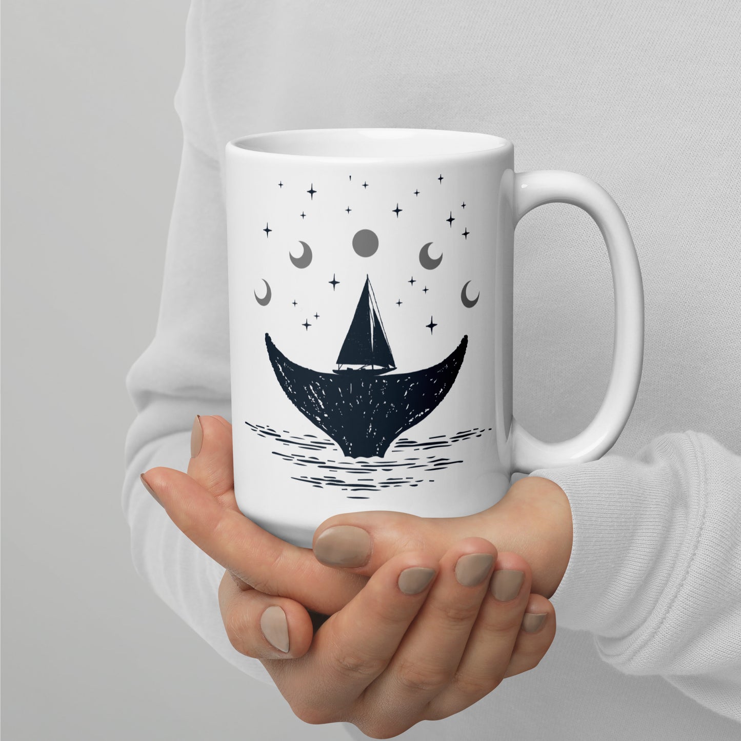 Whale and Nautical Dream White glossy mug