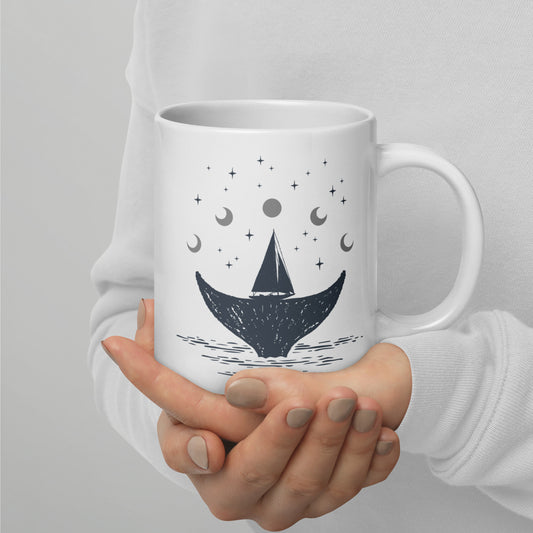Whale and Nautical Dream White glossy mug