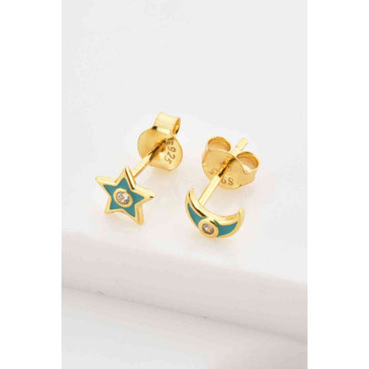Star and Moon Zircon Mismatched Earrings