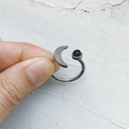 Crescent Moon Ring with Black Onyx