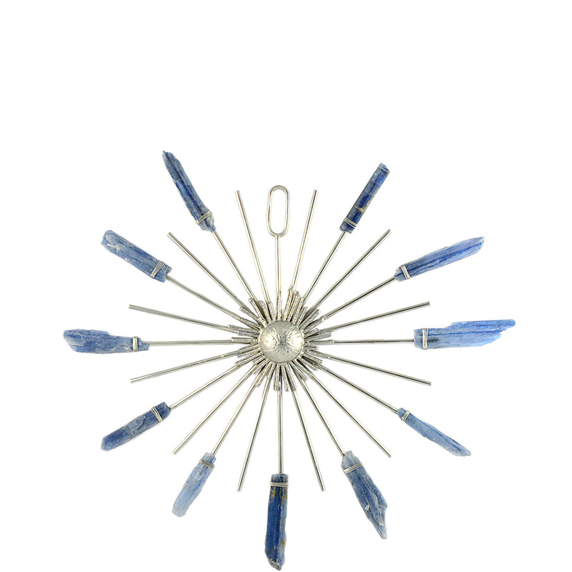 Rejilla de cristal curativo Sunburst con cianita azul plateada de Ariana Ost