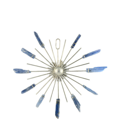 Rejilla de cristal curativo Sunburst con cianita azul plateada de Ariana Ost