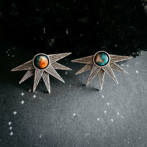Sun Goddess Earrings with Copper Oyster Turquoise