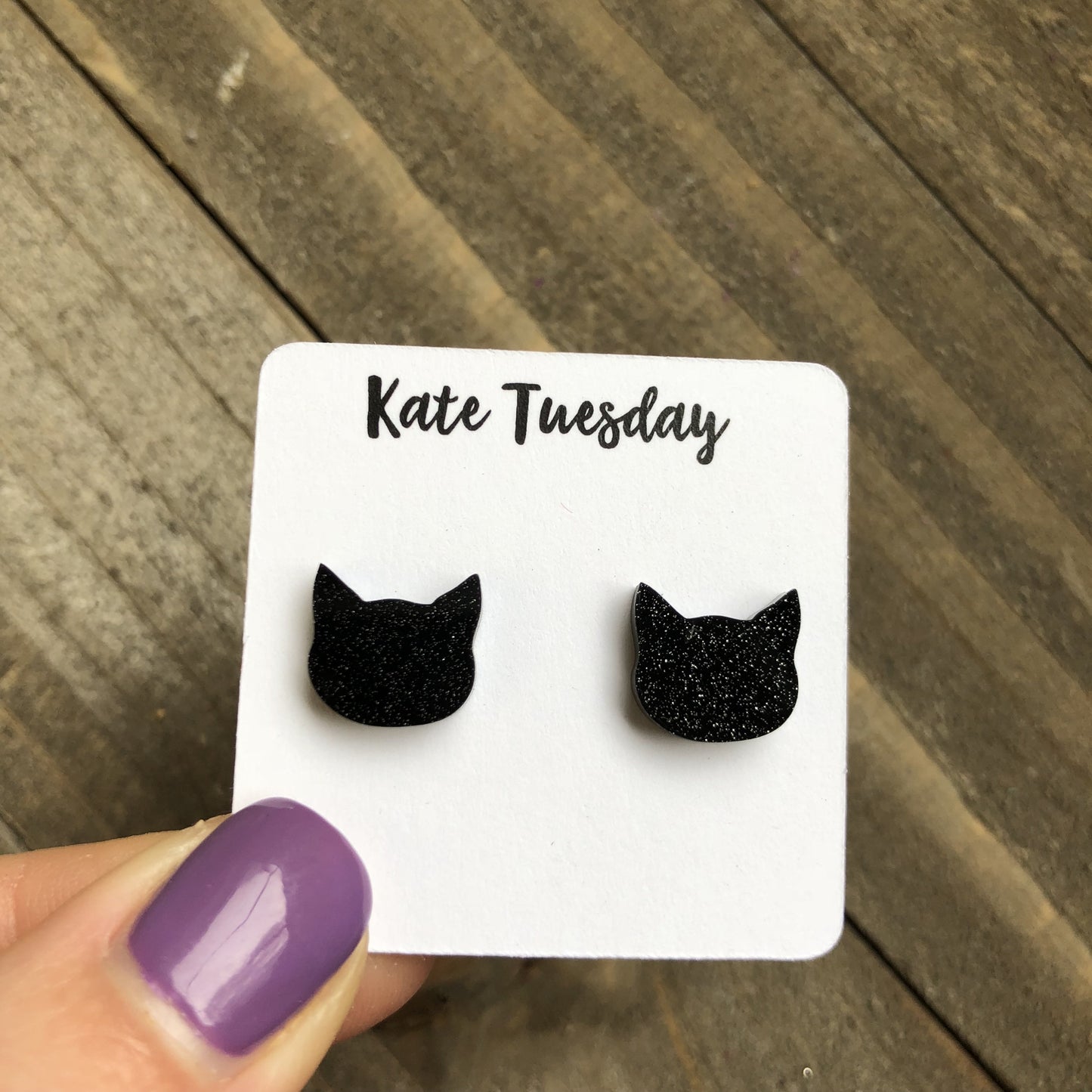 Black Glittery Acrylic Cat Earrings