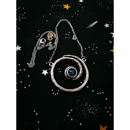 Milky Way Necklace - Spiral Silver Pendant with Labradorite