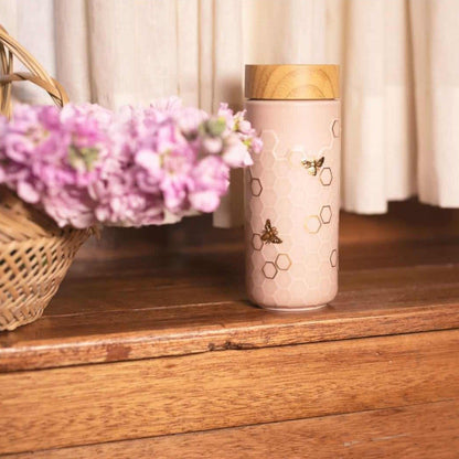 Honey Bee Ceramic Travel Mug / Gold 12.3 oz by ACERA LIVEN