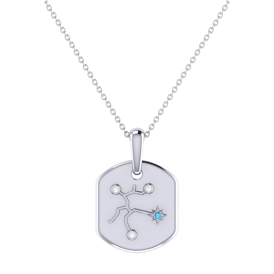 Sagittarius Archer Blue Topaz & Diamond Constellation Tag Pendant Necklace in Sterling Silver by LuvMyJewelry