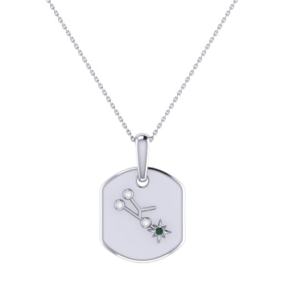 Taurus Bull Emerald & Diamond Constellation Tag Pendant Necklace in Sterling Silver by LuvMyJewelry