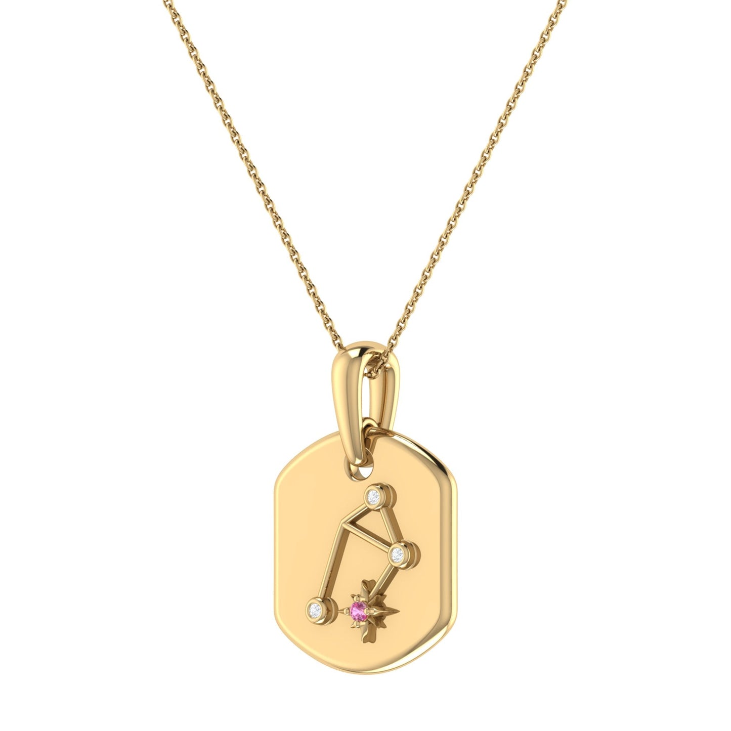 Libra Scales Pink Tourmaline & Diamond Constellation Tag Pendant Necklace in 14K Yellow Gold Vermeil on Sterling Silver by LuvMyJewelry